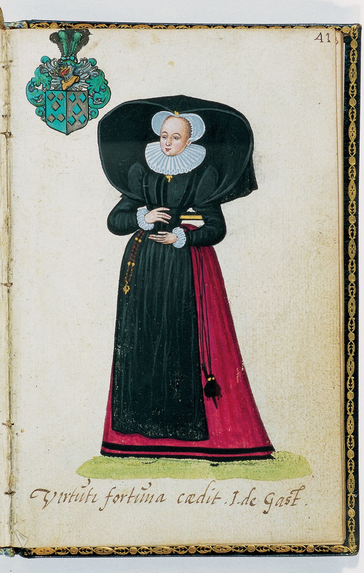 Folio 41. Een modieuze dame met huik