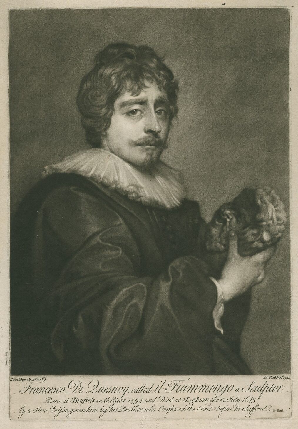 Bleeck, Pieter van (graveur), Dyck, Anthony van (ontwerper), Portret van François Duquesnoy