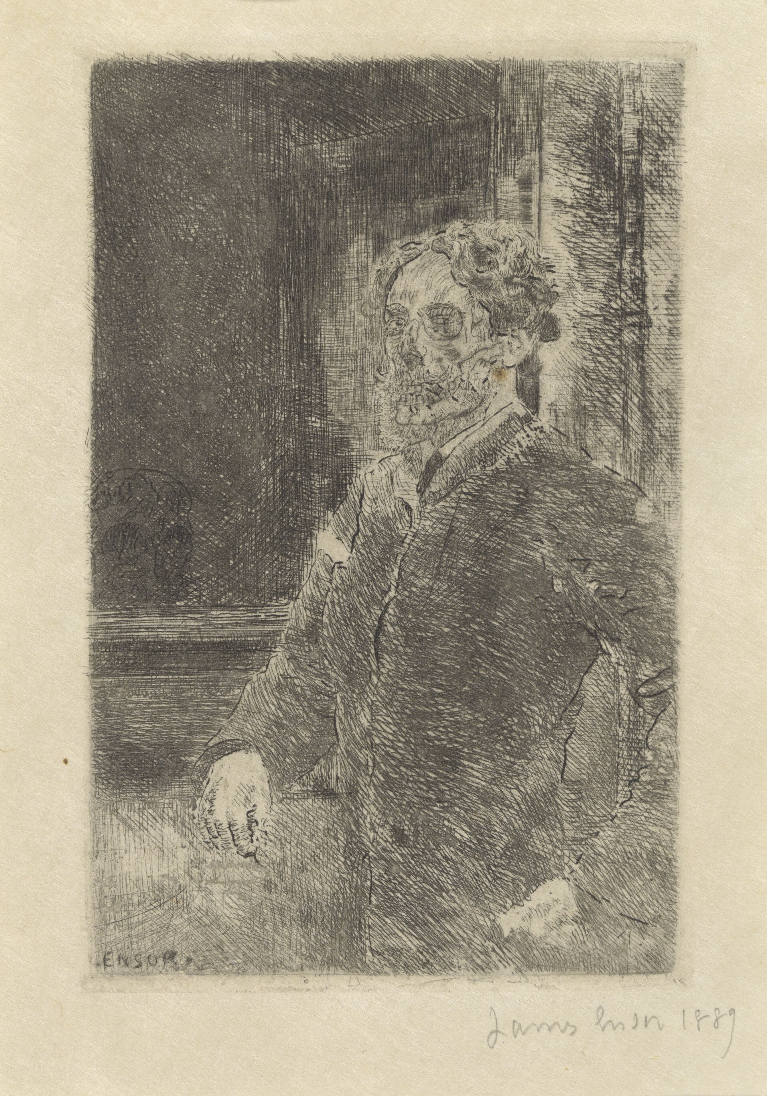 James Ensor, Mijn portret met doodshoofd, 1889, collectie Mu.ZEE, inv. SM001412B