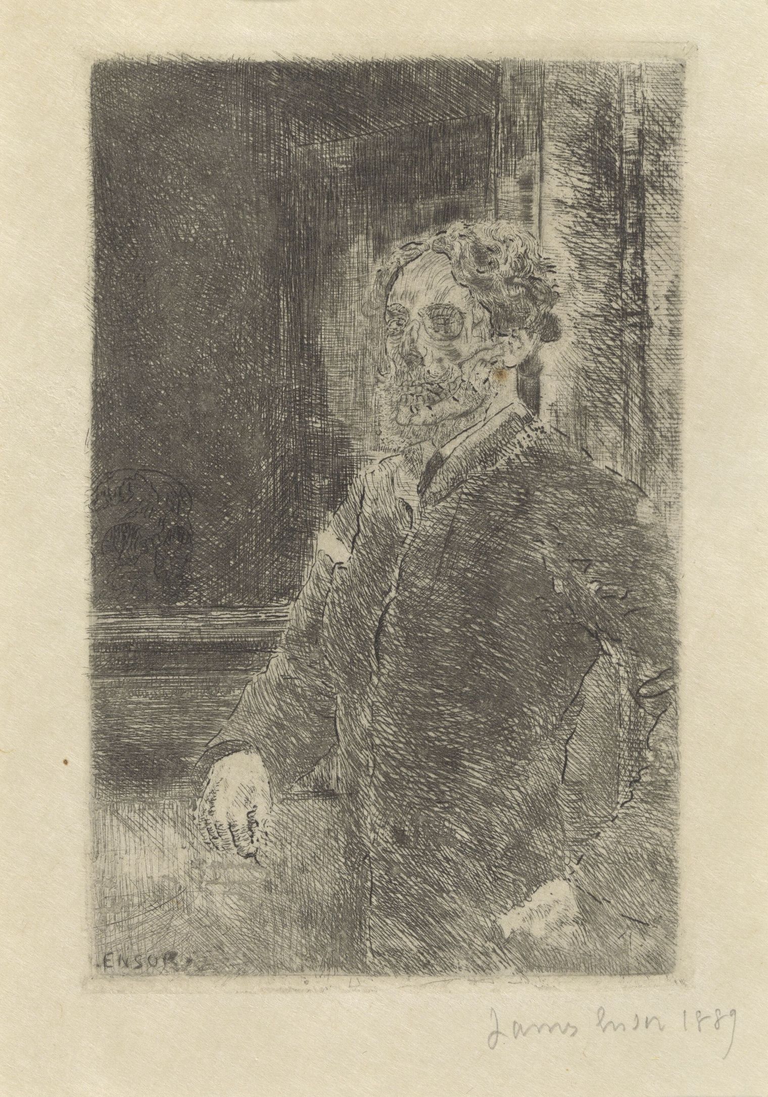 James Ensor, Mijn portret met doodshoofd, 1889, collectie Mu.ZEE, inv. SM001412B