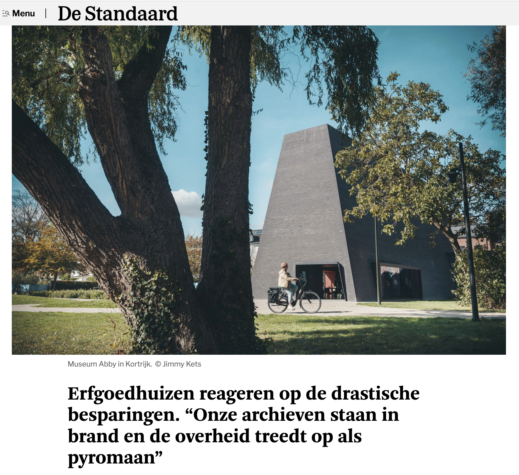 Artikel nav Cultuurbesparingen interveiw Stefaan Vandelacluze De Standaard 02102026