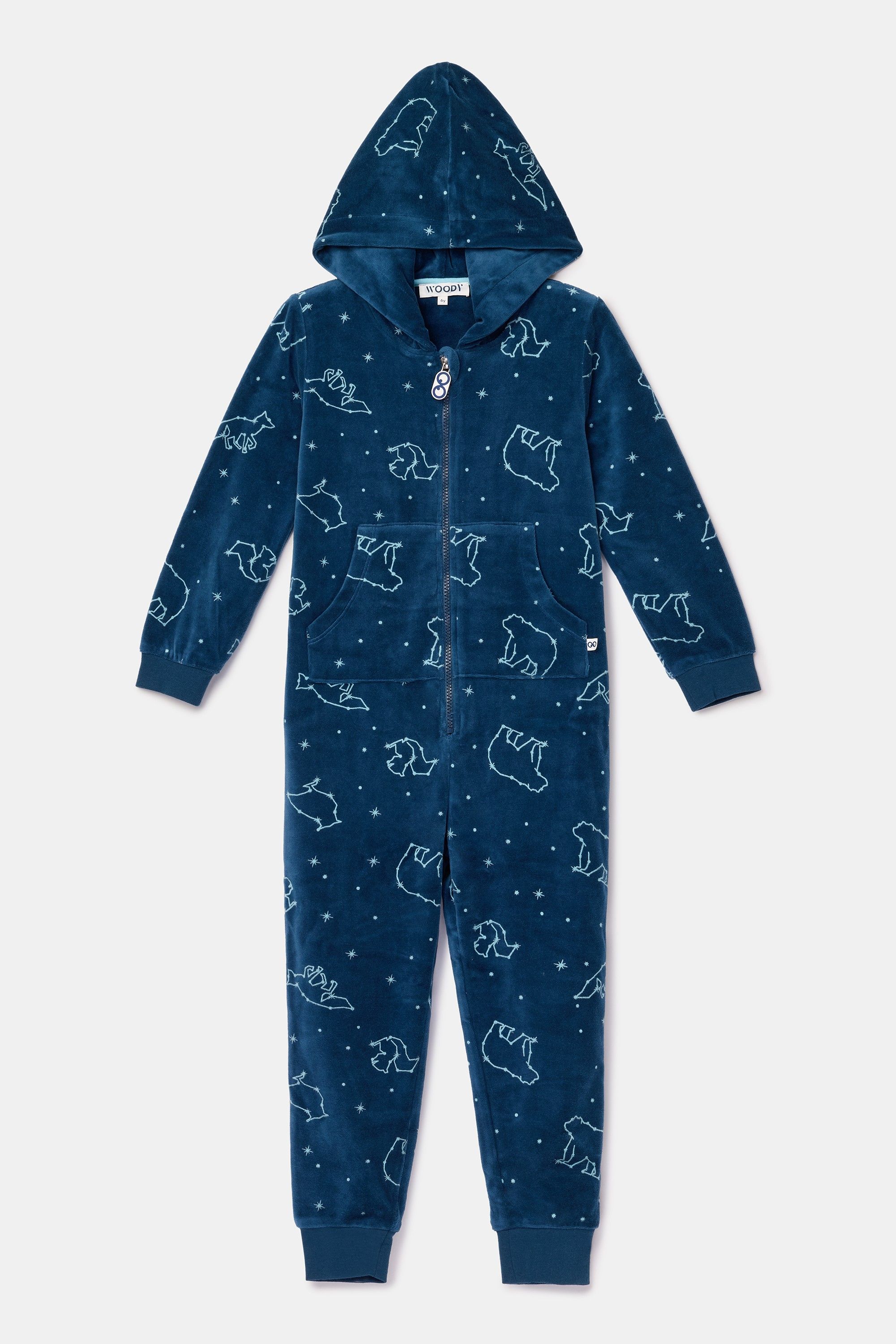 Blauwe onesie van velours | Woody Official